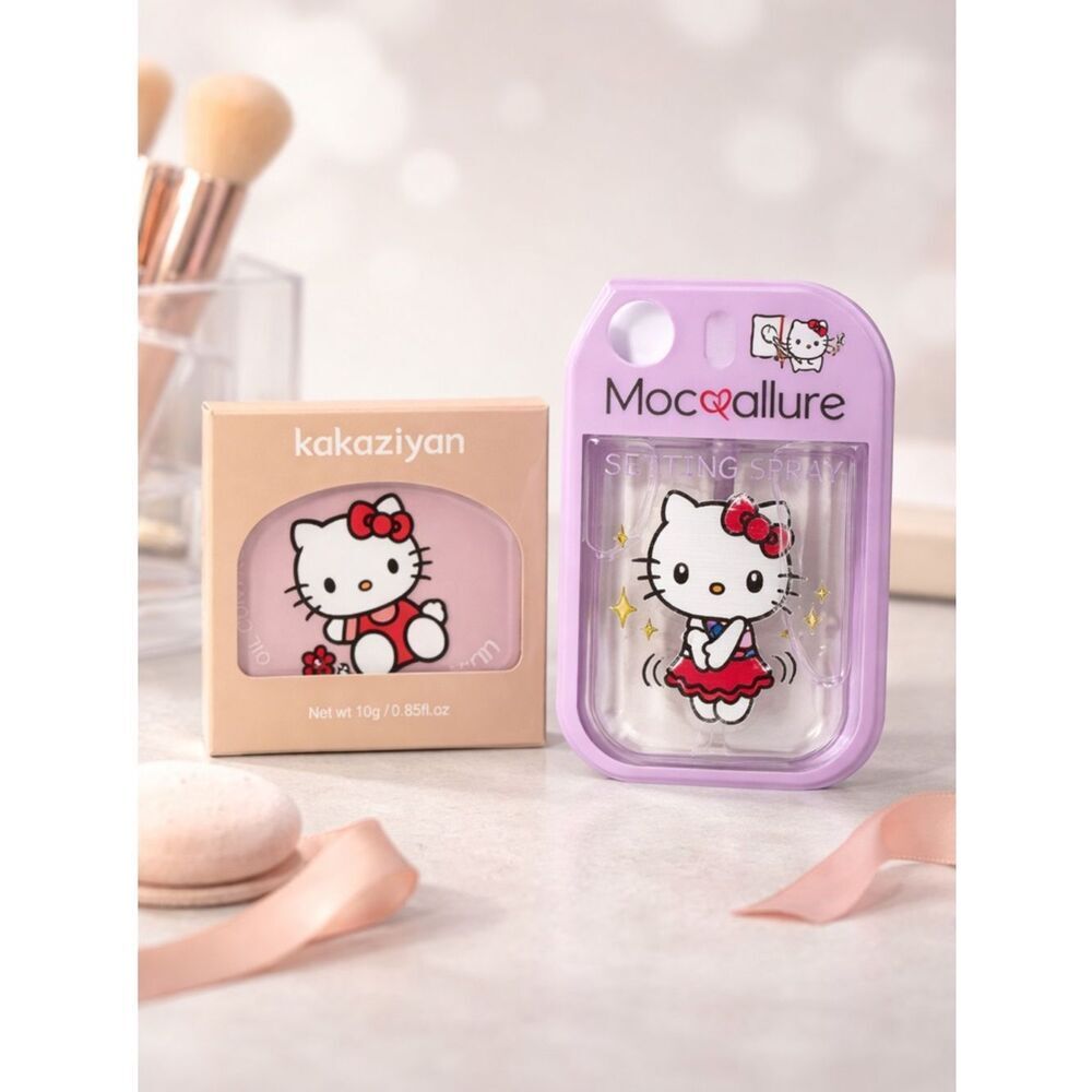 NWT NIB Mocallure Hello Kitty Loose Setting Powder Compact and Setting Spray Set
